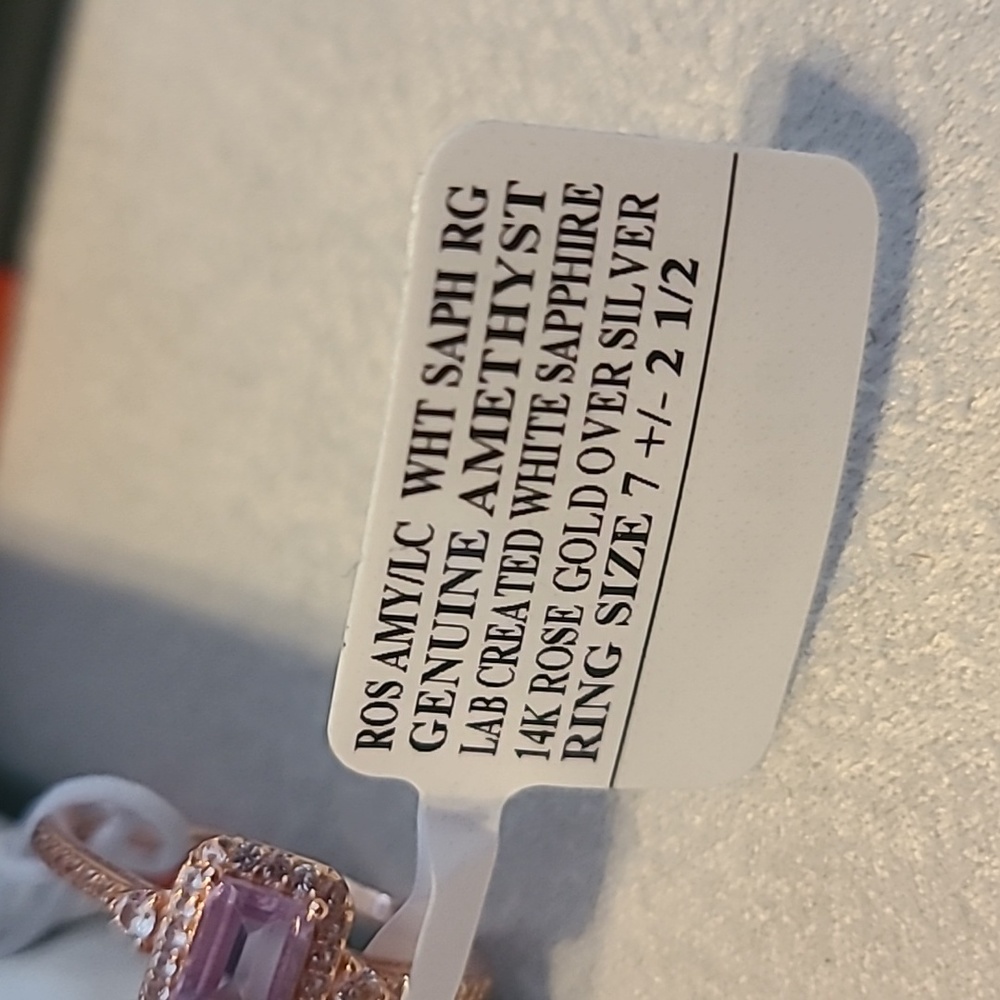 ROSE GOLD GENUINE AMETHYST STERLING SILVER 18" PENDANT & MATCHING RING - Picture 13 of 15